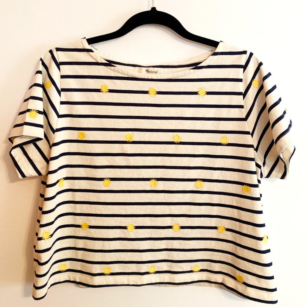 Crop T-Shirt, Strip & Sun Embroidered